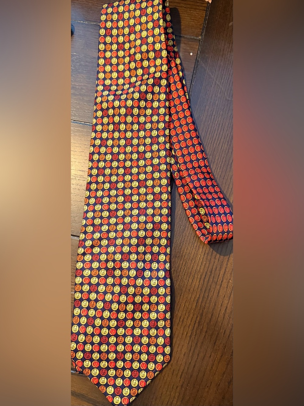 Gianni Versace Silk Tie in Navy with Red & Yellow‎ Medallions